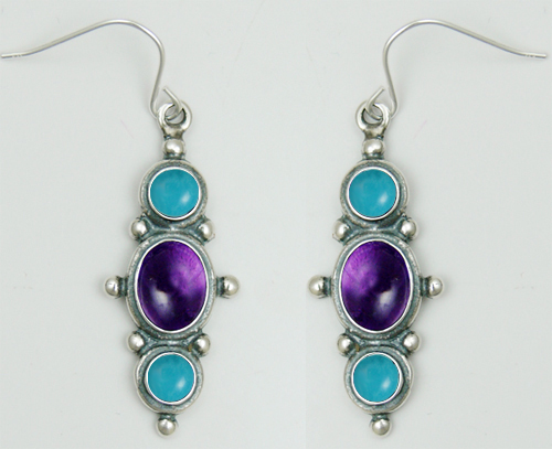 Sterling Silver Drop Dangle Earrings With Amethyst And Turquoise